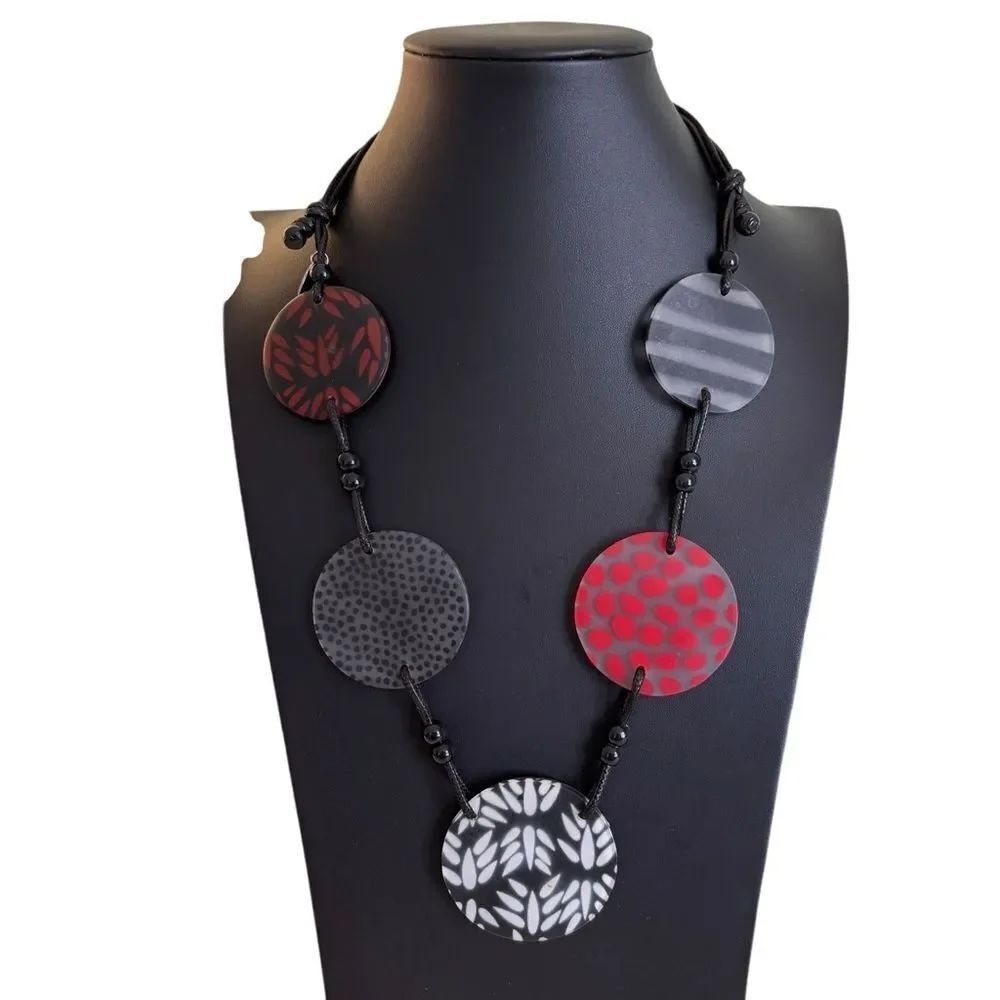 Bold Black & Red Multi-Design Hand-Painted Statement Necklace.